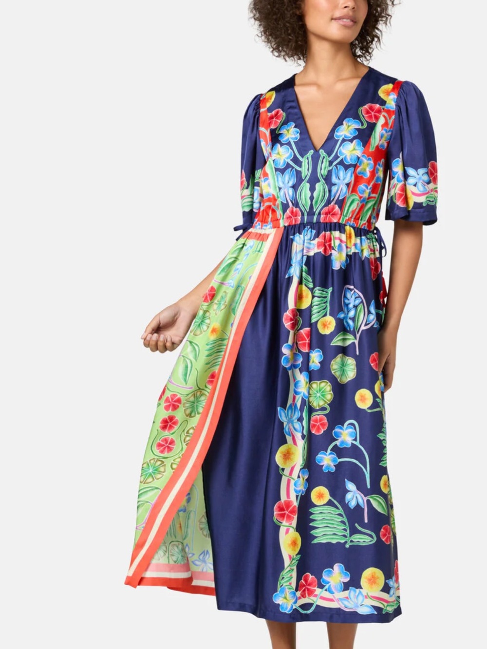 gorman Navy Floral Paneled V‑Neck Maxi Dress